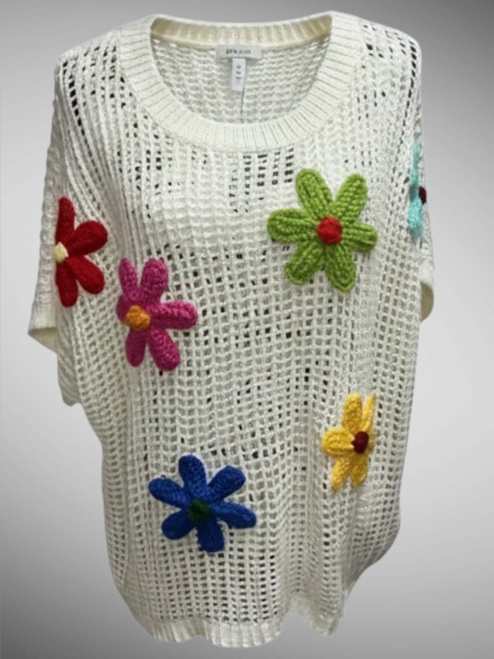 Crochet Flower Cover Up Sweater Women’s Large Boho Open Knit Beach Top